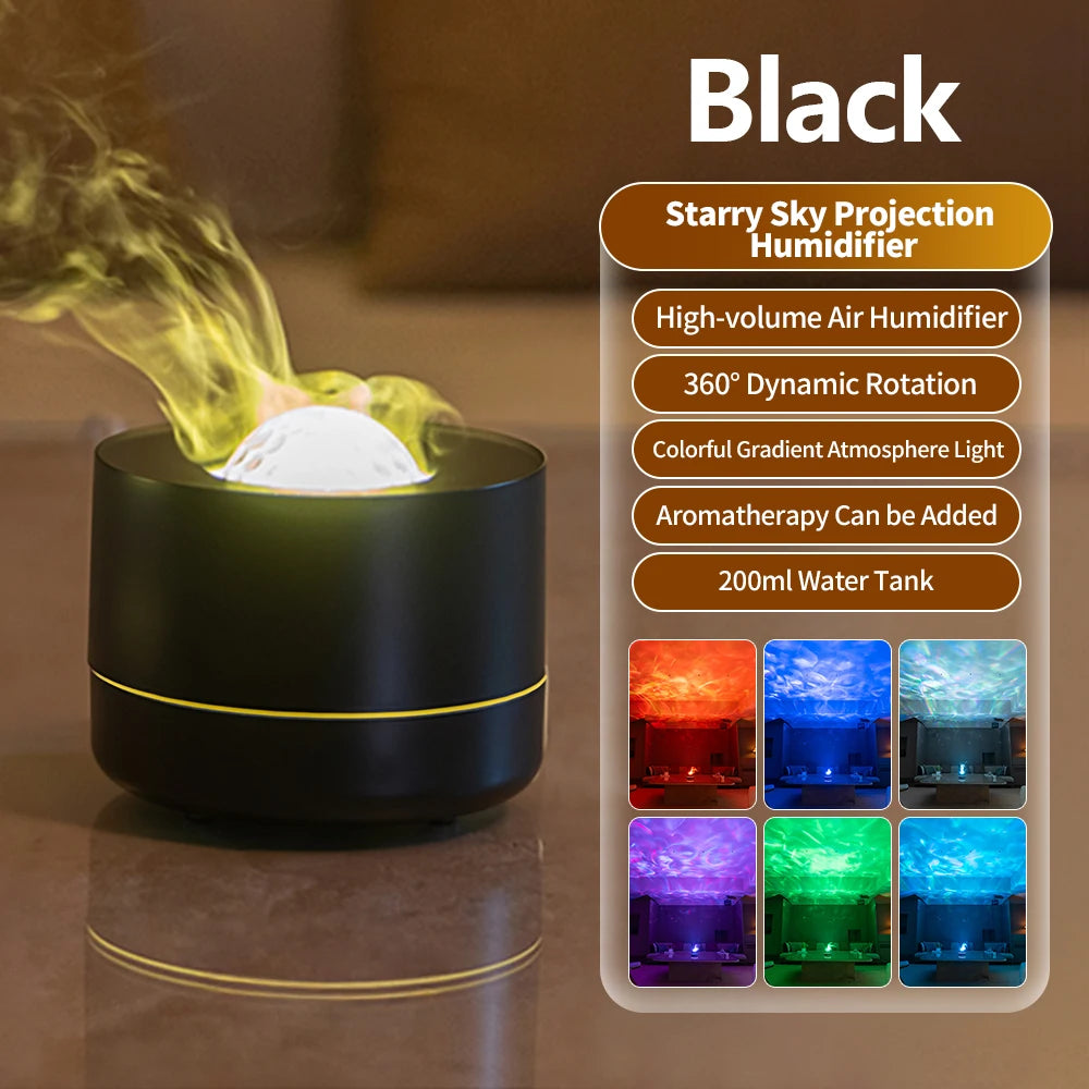 New Starry Sky Projection Air Humidifier with Colorful Gradient Night Light USB Delicate Water Mist Essential Oil Aroma Diffuser