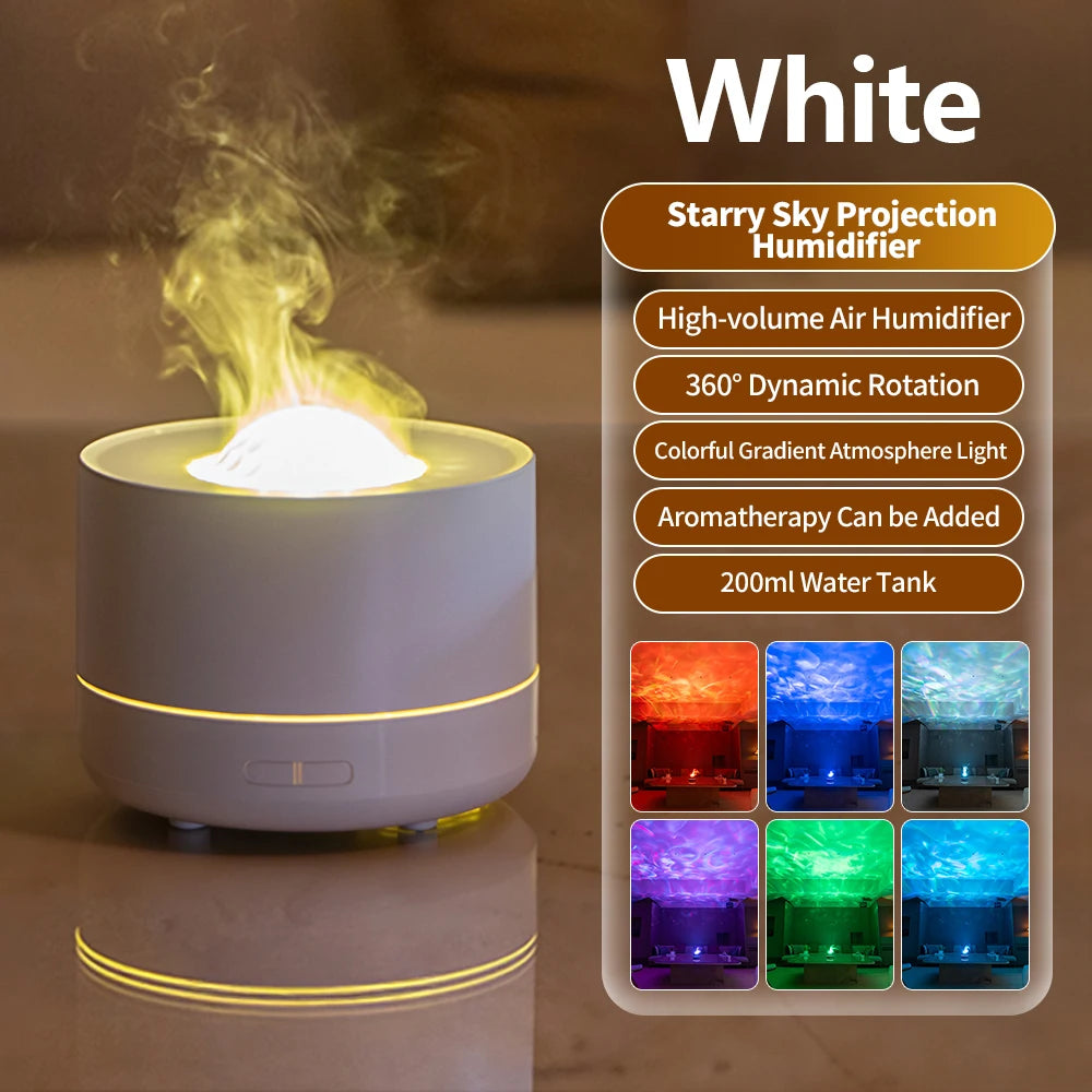 New Starry Sky Projection Air Humidifier with Colorful Gradient Night Light USB Delicate Water Mist Essential Oil Aroma Diffuser